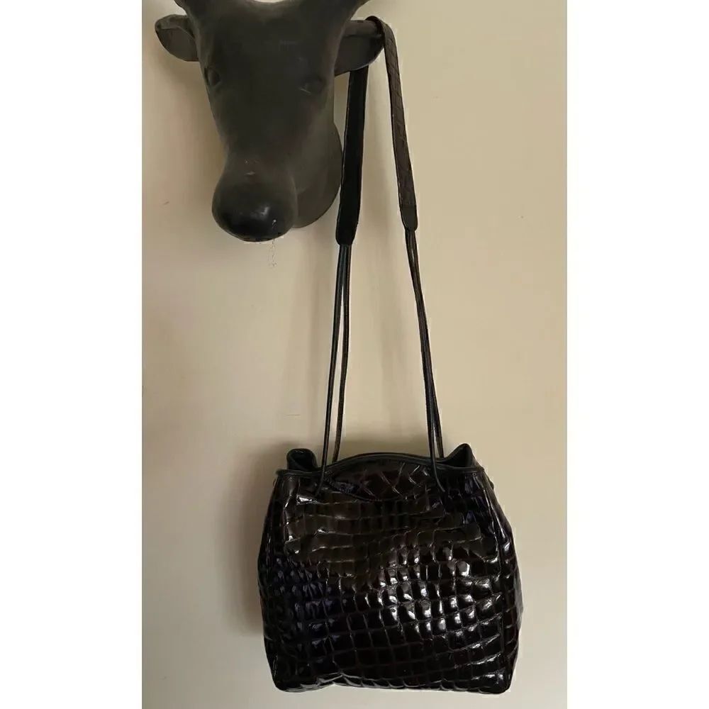 VNT JOANN PAGE Handmade Patent Leather Shoulder Handbag leather lining